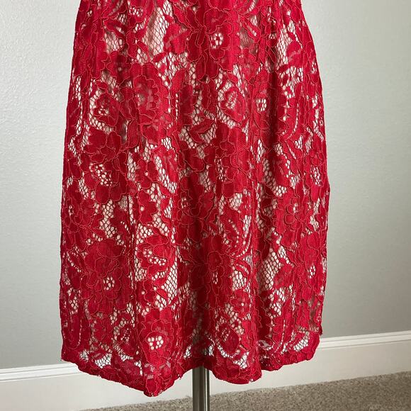 Aidan Mattox Red Lace Deep V Open Backless Colorful Cocktail Party Dress Size 12 - Picture 8 of 13